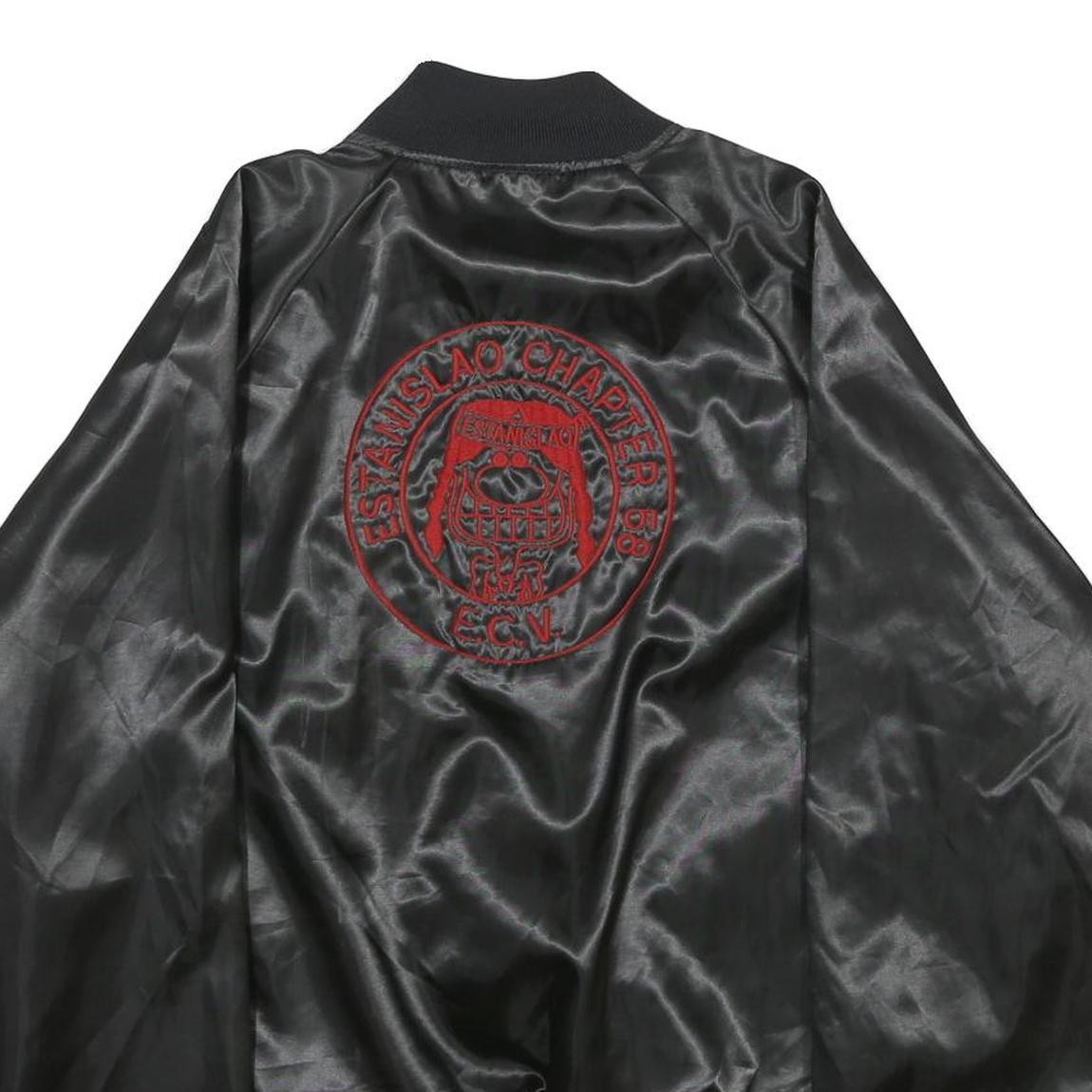 HARTWELL Mens Black Nylon Bomber Jacket L Satin Finish Embroidered Back Logo