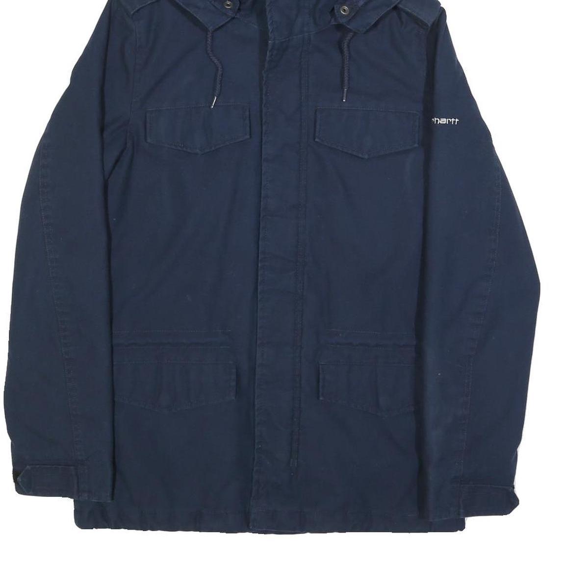 CARHARTT Mens Navy Blue Hooded Cotton Blend Jacket S Zip Casual Workwear