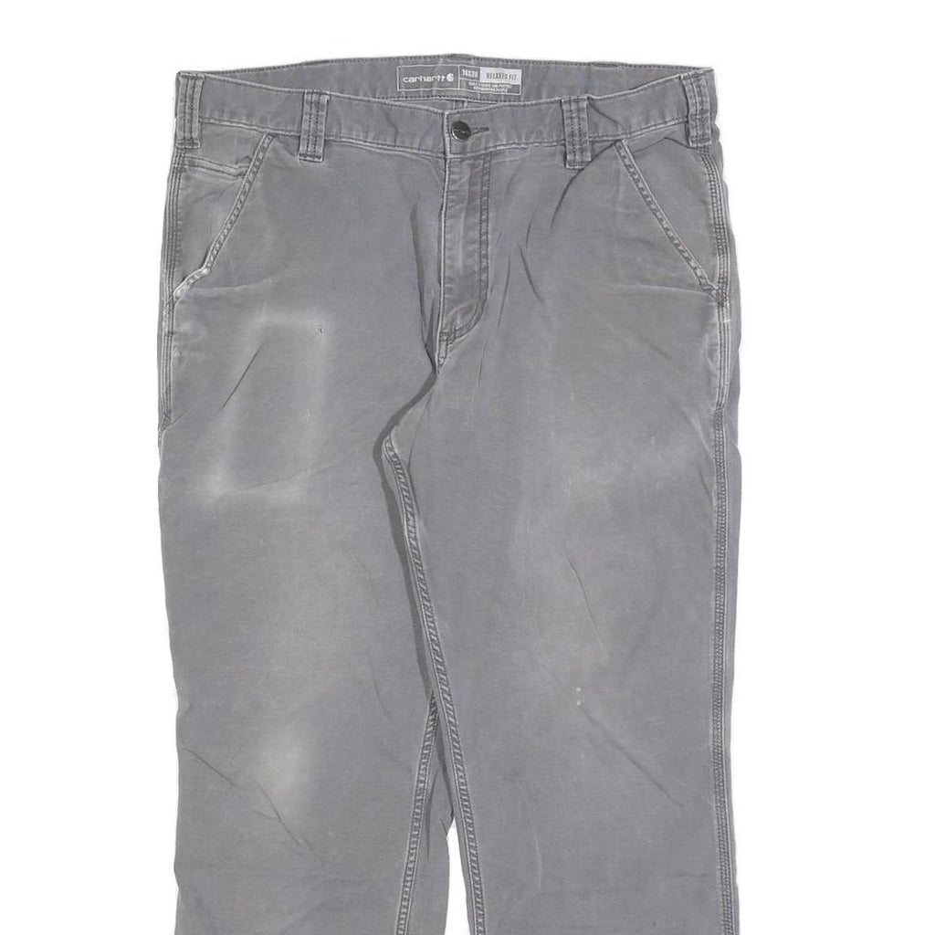 CARHARTT Mens Cotton Blend Grey Relaxed Straight Trousers W36 L27 Workwear Zip