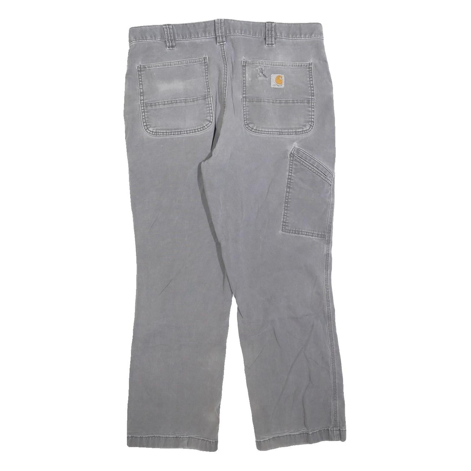 CARHARTT Mens Cotton Blend Grey Relaxed Straight Trousers W36 L27 Workwear Zip