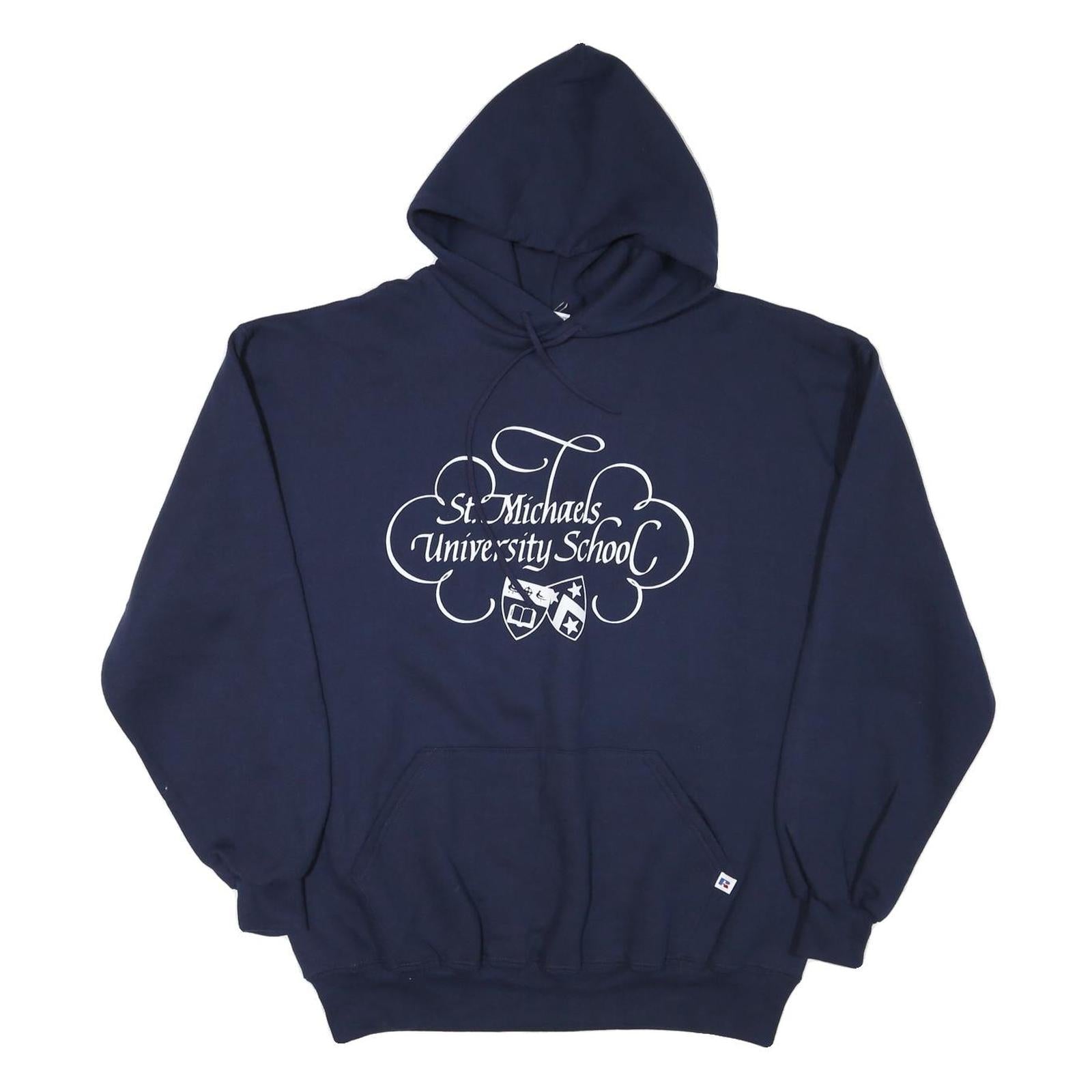 RUSSELL ATHLETIC Mens Navy St Michaels University School Hoodie XL Cotton Blend
