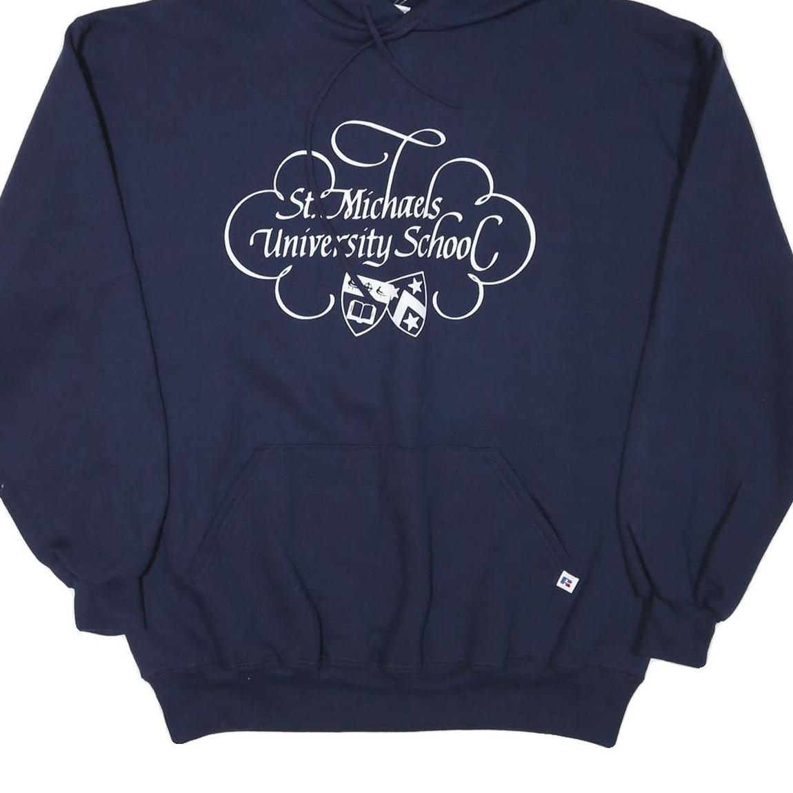 RUSSELL ATHLETIC Mens Navy St Michaels University School Hoodie XL Cotton Blend