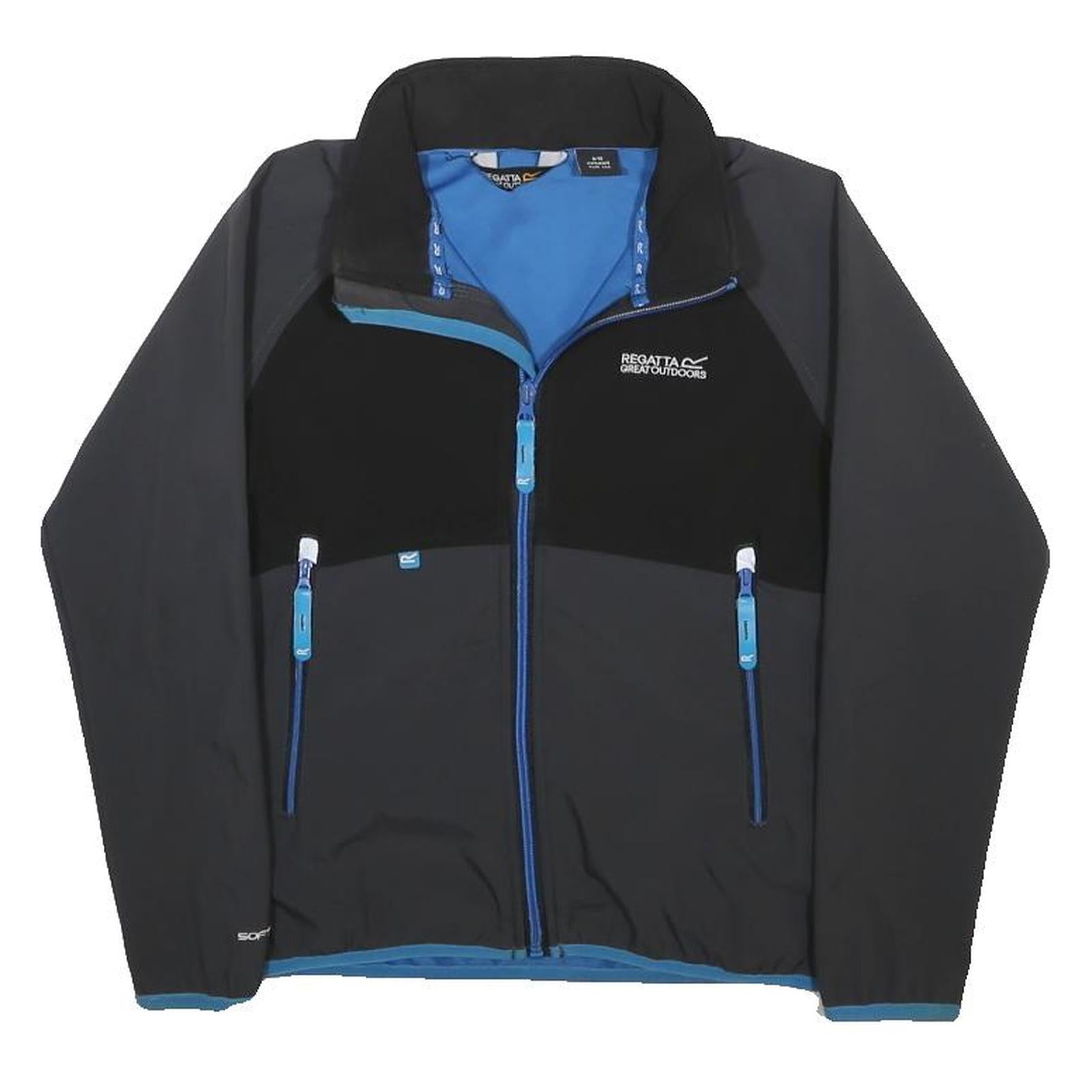 REGATTA Boys Black & Grey Outdoor Softshell Jacket 9-10Y Polyester Blend Zip