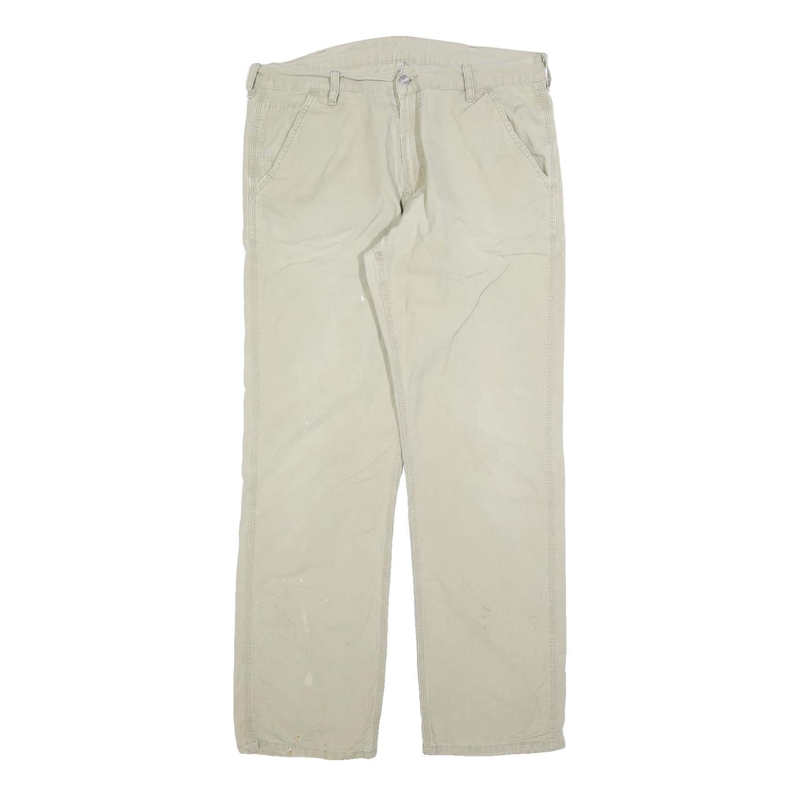 CARHARTT Mens Relaxed Beige Cotton Blend Zip Trousers W37 L34 Workwear Utility