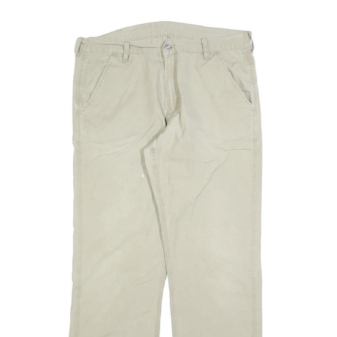 CARHARTT Mens Relaxed Beige Cotton Blend Zip Trousers W37 L34 Workwear Utility
