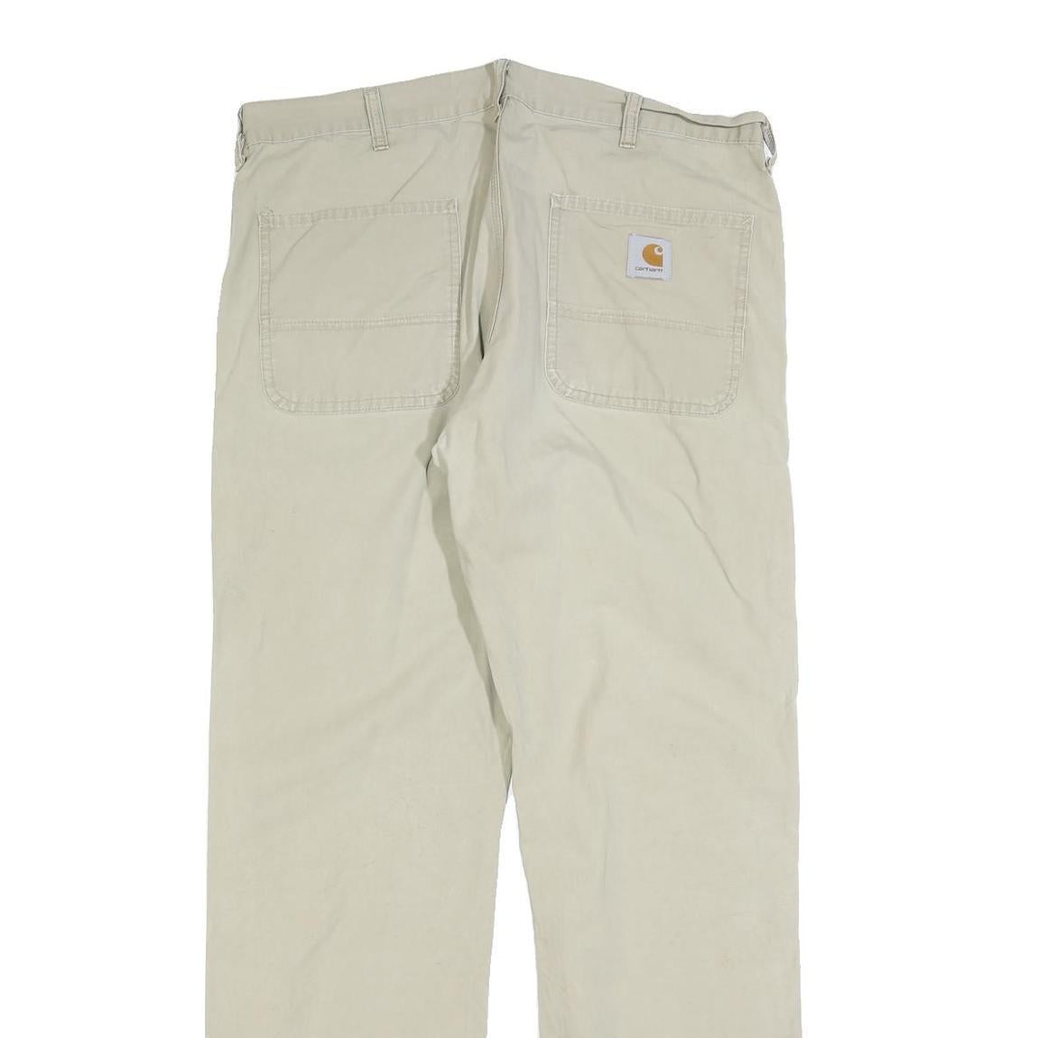 CARHARTT Mens Relaxed Beige Cotton Blend Zip Trousers W37 L34 Workwear Utility