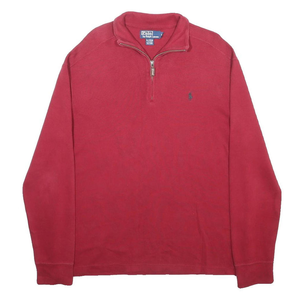 POLO RALPH LAUREN Mens Red Plain Cotton Jumper Half Zip Regular M