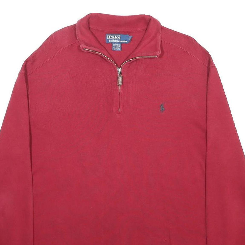 POLO RALPH LAUREN Mens Red Plain Cotton Jumper Half Zip Regular M
