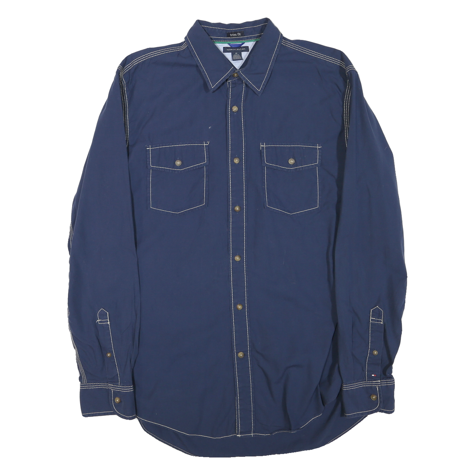 TOMMY HILFIGER Mens Blue Trim Fit Shirt M Cotton Blend Classic Button Shirt