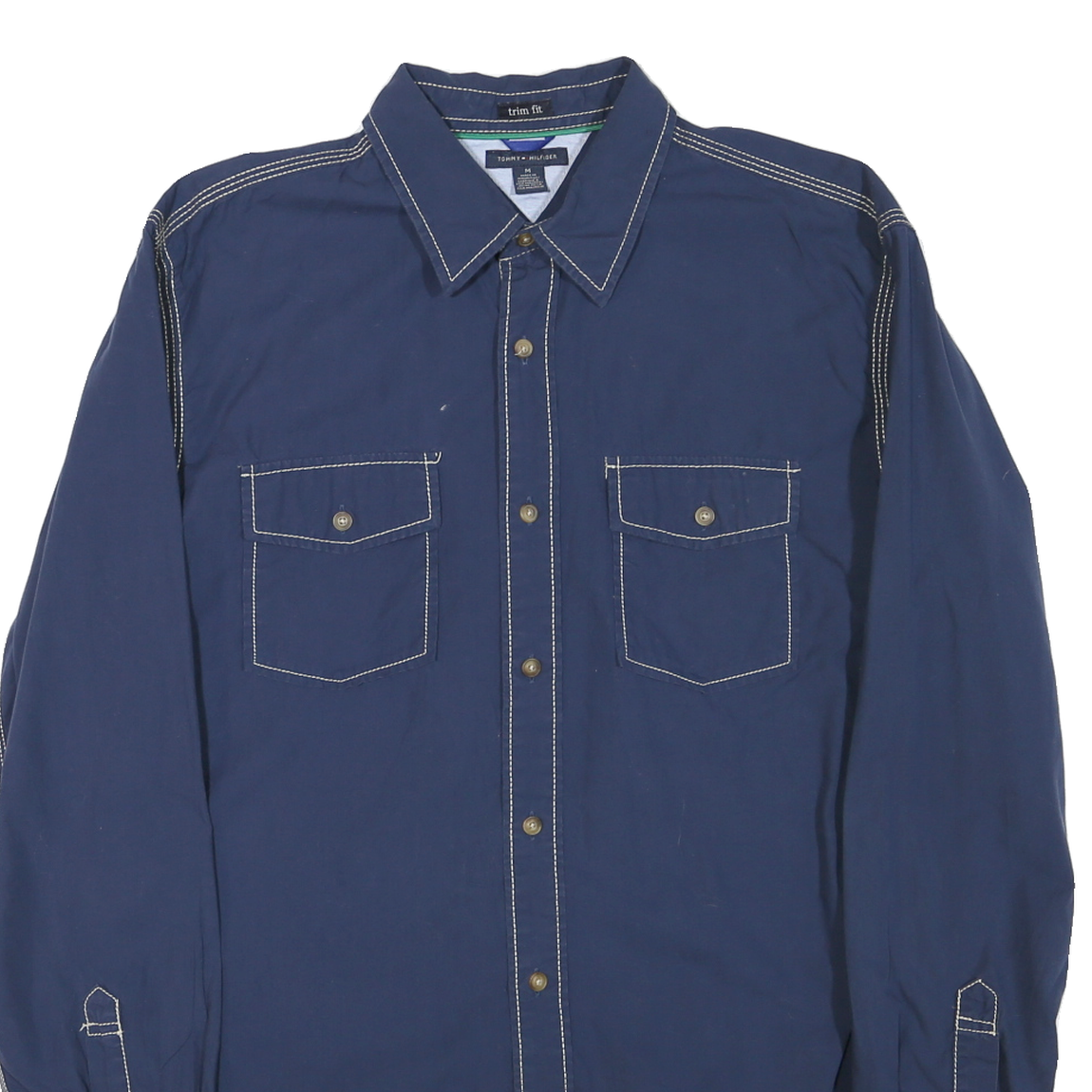 TOMMY HILFIGER Mens Blue Trim Fit Shirt M Cotton Blend Classic Button Shirt