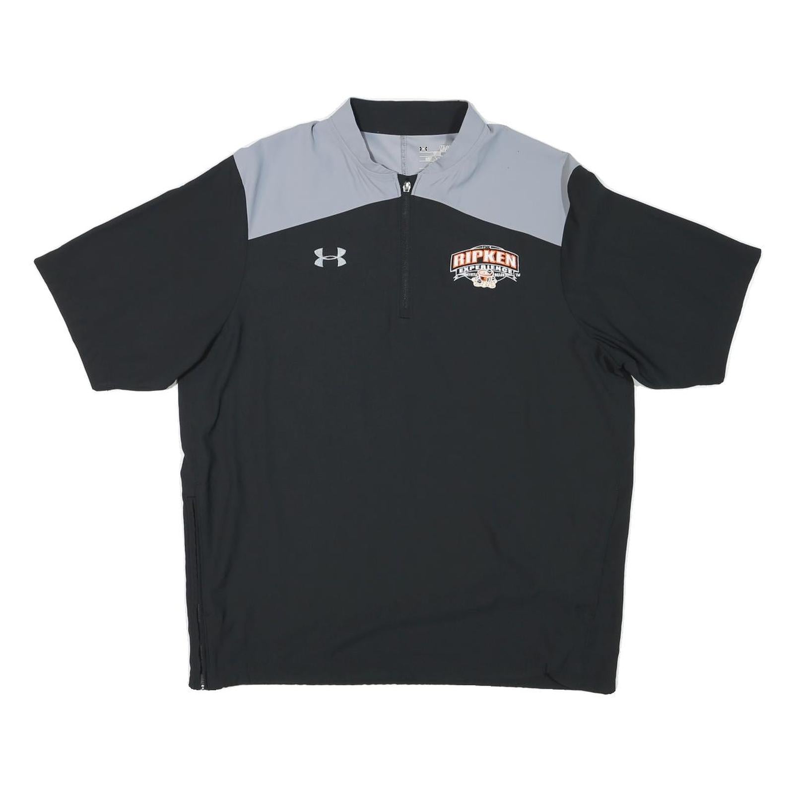 UNDER ARMOUR Mens Black & Grey Ripken Experience T-Shirt L Short Sleeve Zip Neck