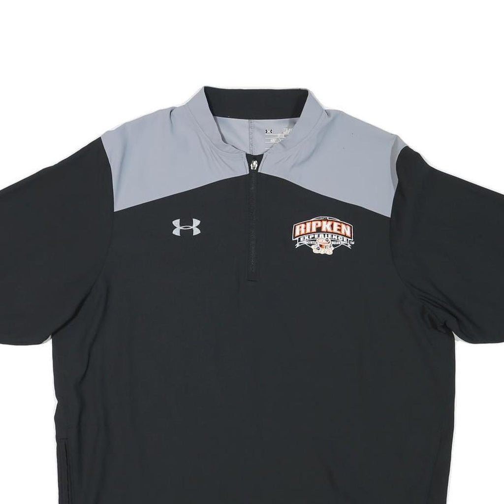 UNDER ARMOUR Mens Black & Grey Ripken Experience T-Shirt L Short Sleeve Zip Neck