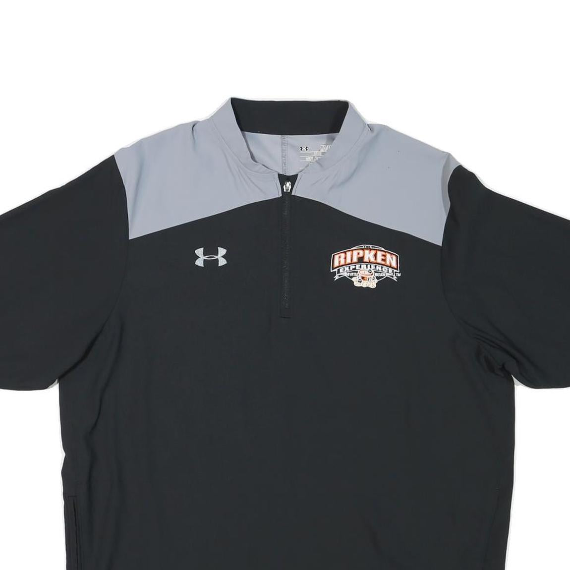 UNDER ARMOUR Mens Black & Grey Ripken Experience T-Shirt L Short Sleeve Zip Neck