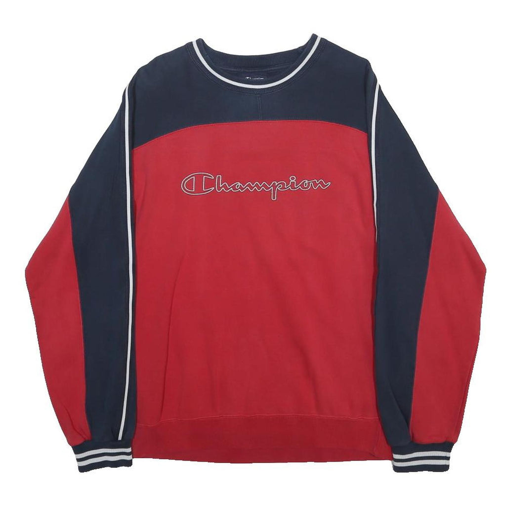 CHAMPION Mens Red & Navy Crew Neck M Cotton Blend Sweatshirt Retro Style