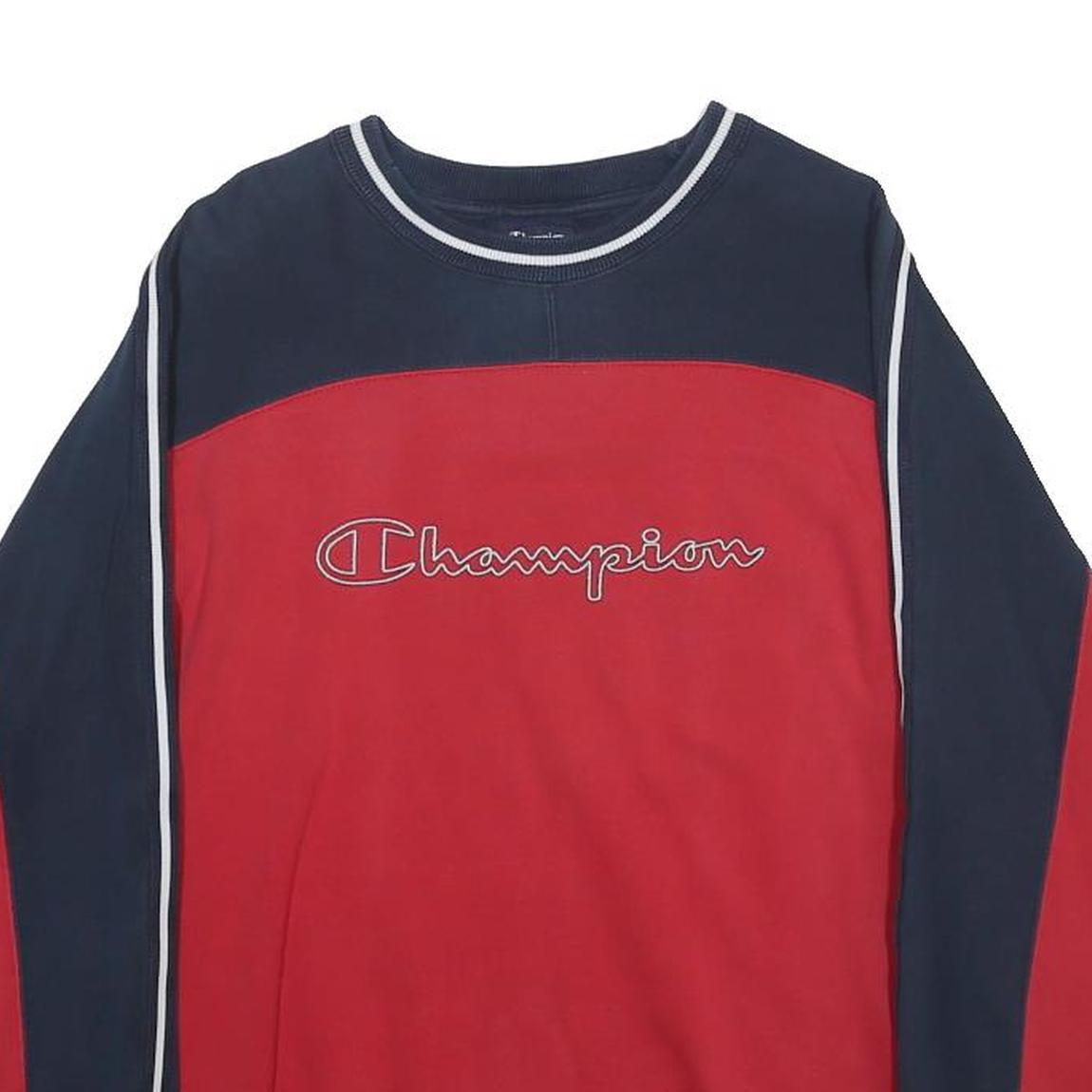 CHAMPION Mens Red & Navy Crew Neck M Cotton Blend Sweatshirt Retro Style