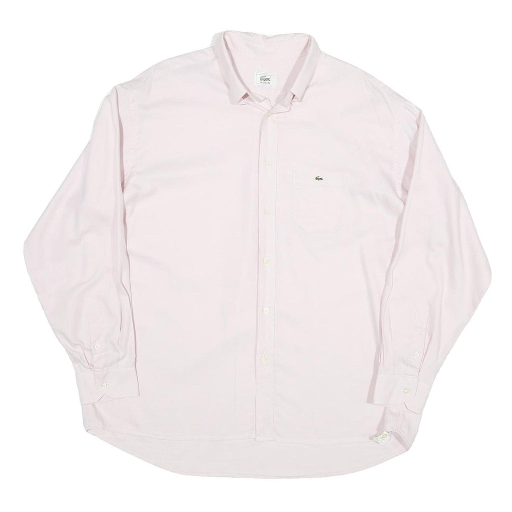 LACOSTE Mens Pink Plain Long Sleeve Shirt XL Classic Cotton Blend Button Down