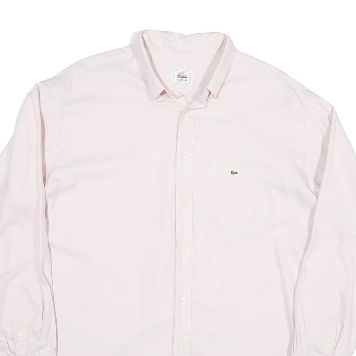 LACOSTE Mens Pink Plain Long Sleeve Shirt XL Classic Cotton Blend Button Down