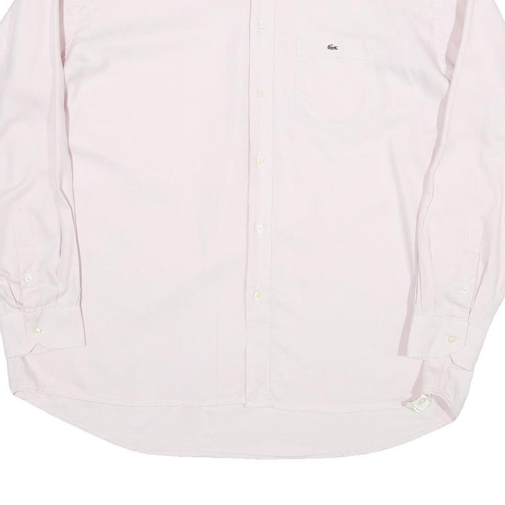 LACOSTE Mens Pink Plain Long Sleeve Shirt XL Classic Cotton Blend Button Down