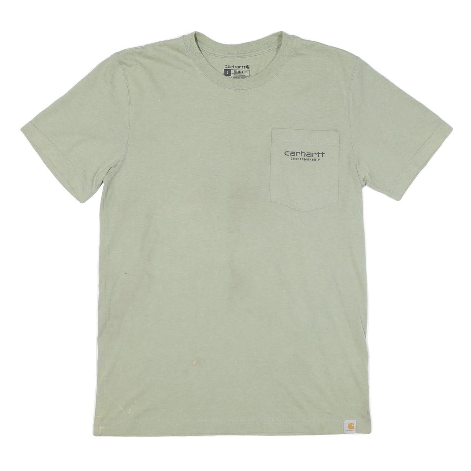 CARHARTT Mens Green Pocket T-Shirt S Short Sleeve Crew Neck Logo Graphic