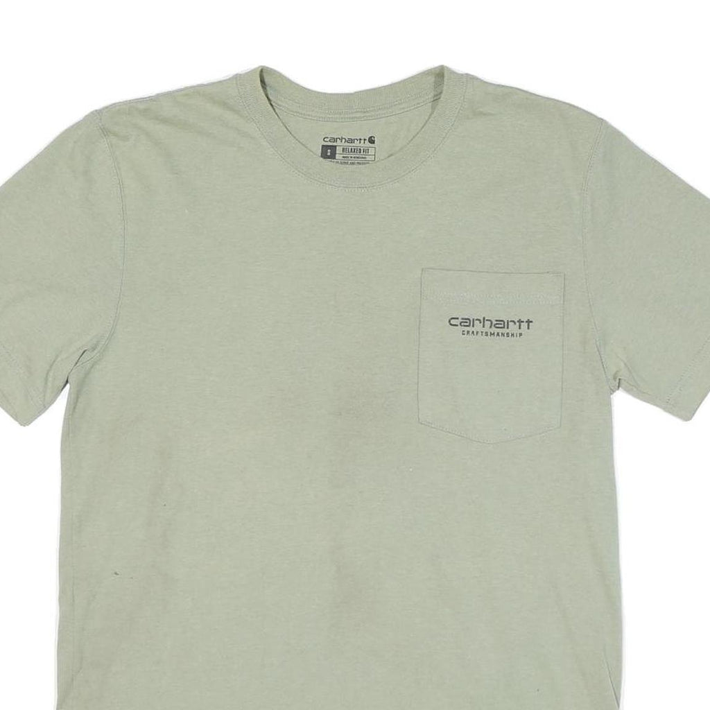 CARHARTT Mens Green Pocket T-Shirt S Short Sleeve Crew Neck Logo Graphic