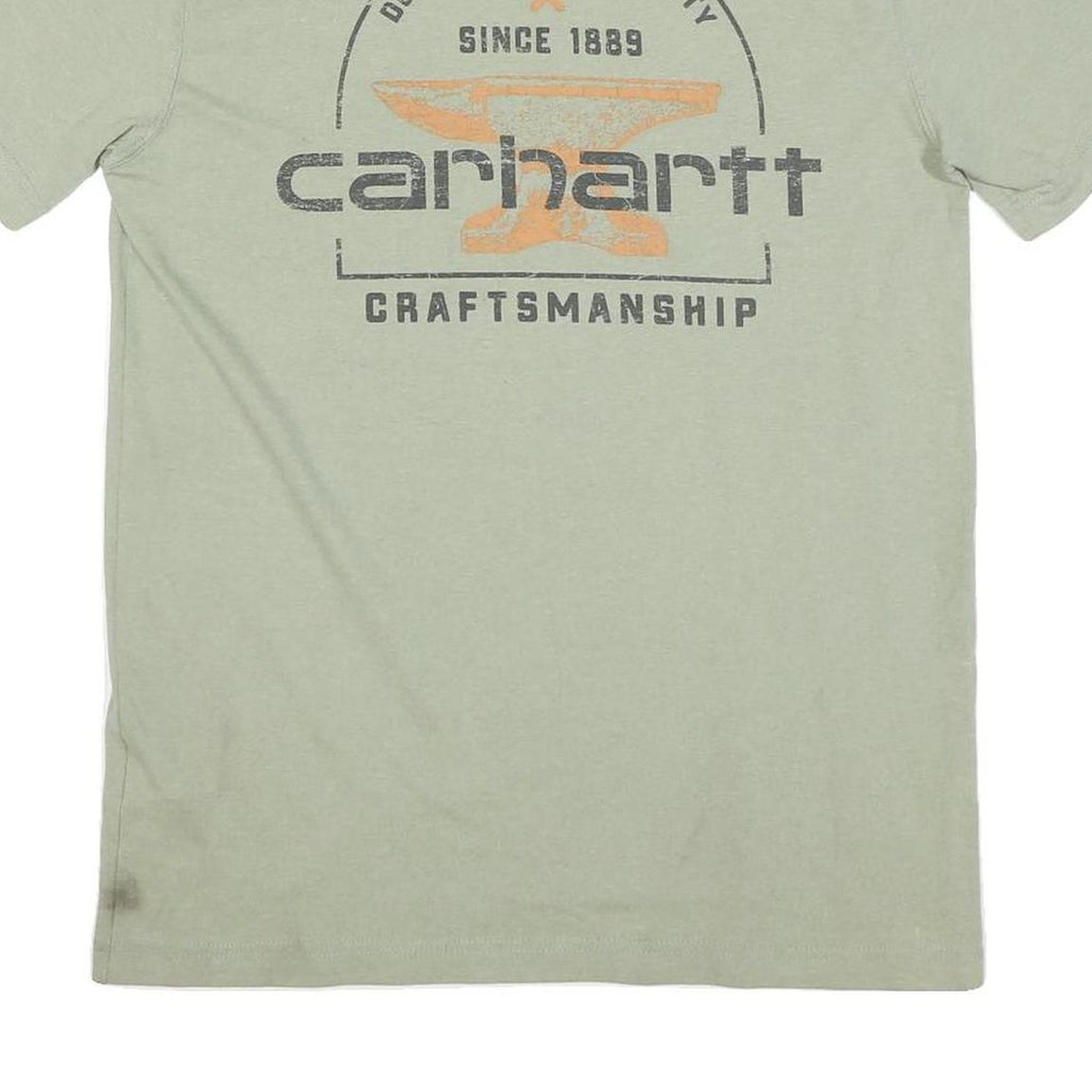 CARHARTT Mens Green Pocket T-Shirt S Short Sleeve Crew Neck Logo Graphic