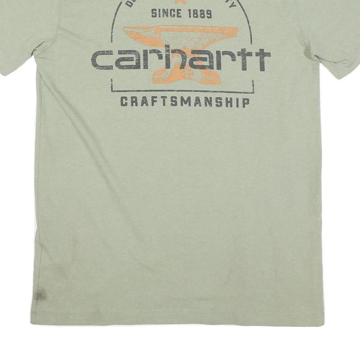 CARHARTT Mens Green Pocket T-Shirt S Short Sleeve Crew Neck Logo Graphic