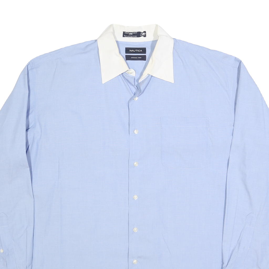 NAUTICA Mens Blue & White Shirt XL Cotton Blend Classic Button Down Collar Long