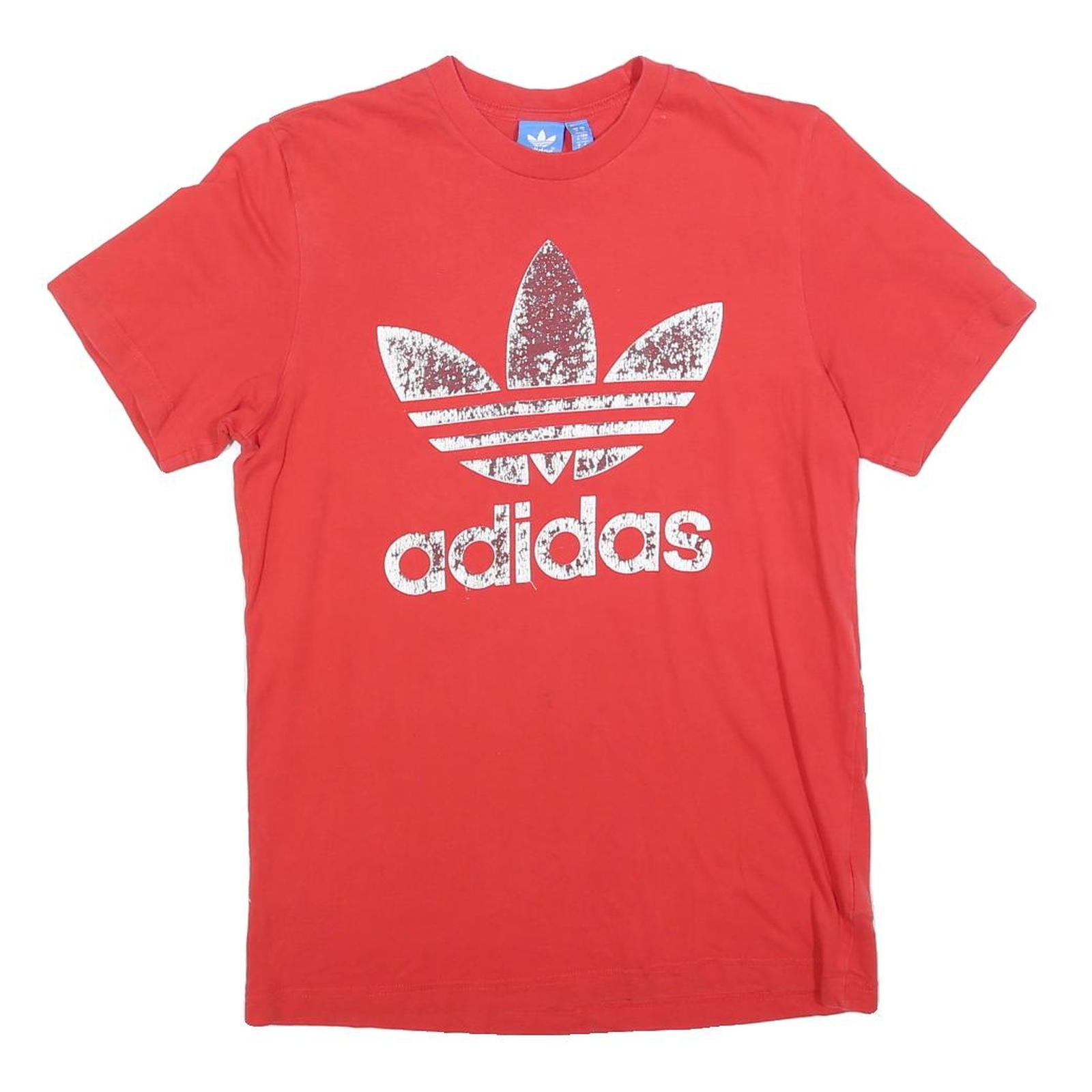 ADIDAS Mens Red Crew Neck Short Sleeve Graphic T-Shirt S Cotton Blend