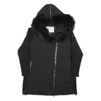 CALVIN KLEIN Womens Black Quilted Jacket XL Polyester Blend Asymmetric Zip Faux