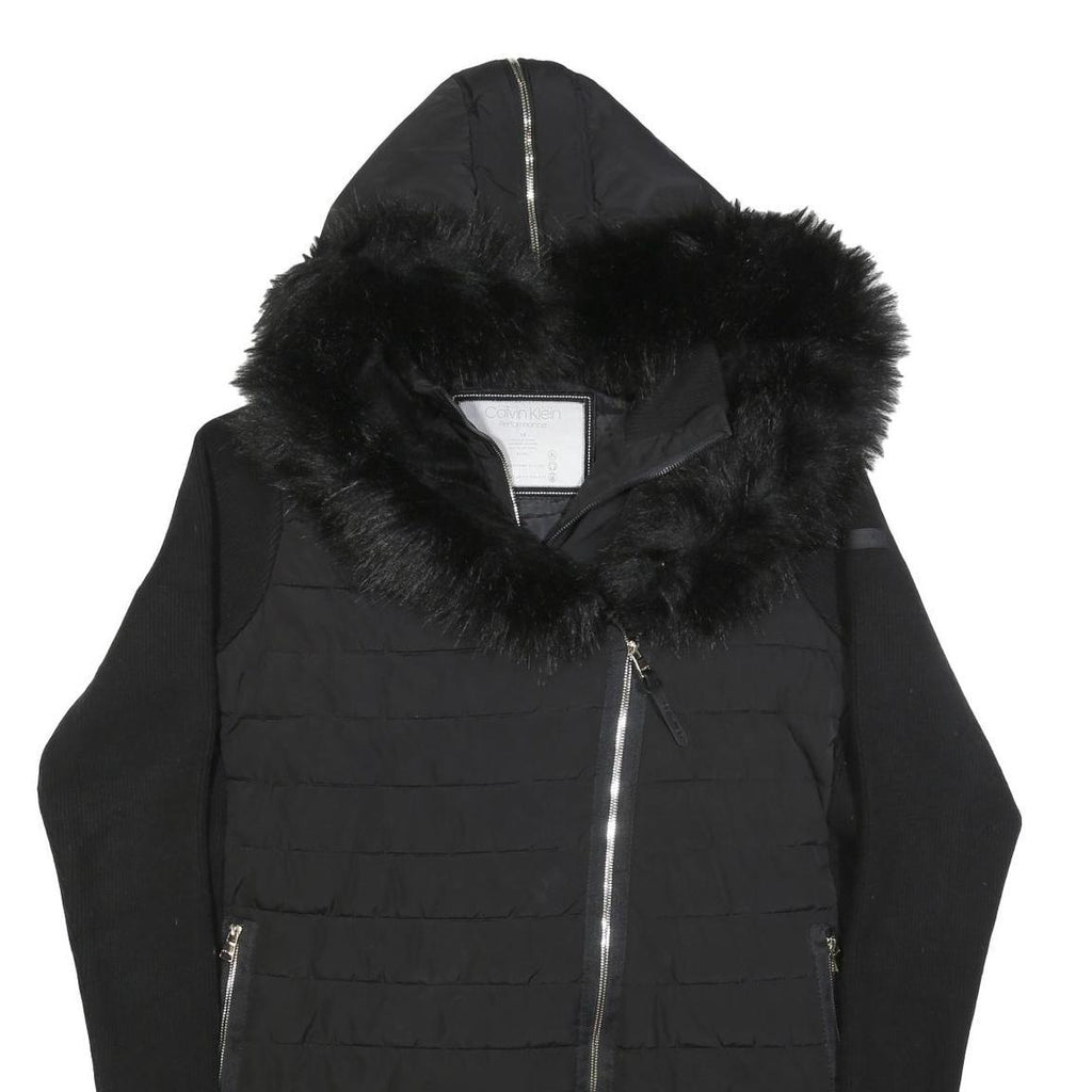 CALVIN KLEIN Womens Black Quilted Jacket XL Polyester Blend Asymmetric Zip Faux