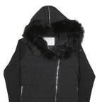 CALVIN KLEIN Womens Black Quilted Jacket XL Polyester Blend Asymmetric Zip Faux