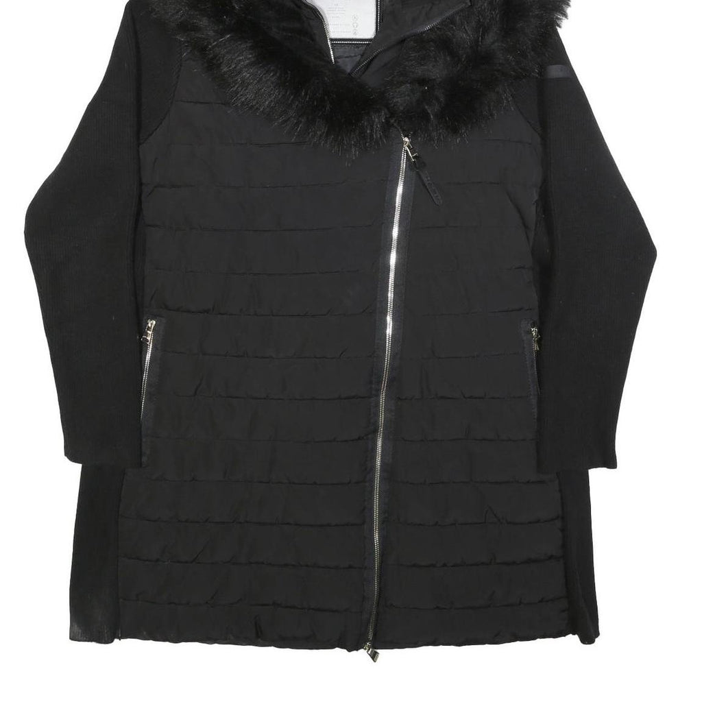 CALVIN KLEIN Womens Black Quilted Jacket XL Polyester Blend Asymmetric Zip Faux