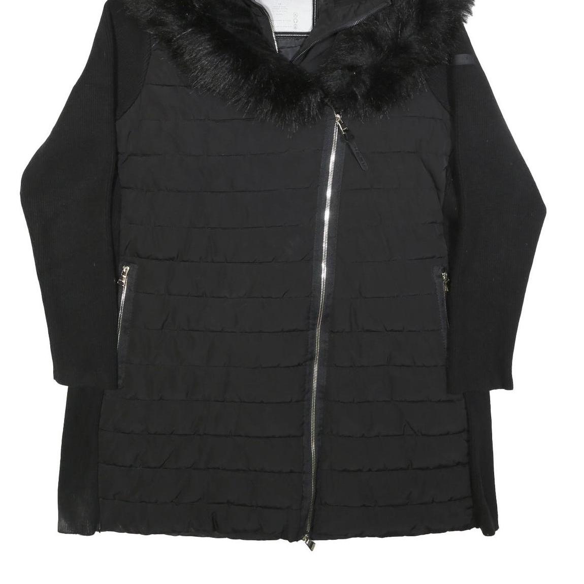 CALVIN KLEIN Womens Black Quilted Jacket XL Polyester Blend Asymmetric Zip Faux