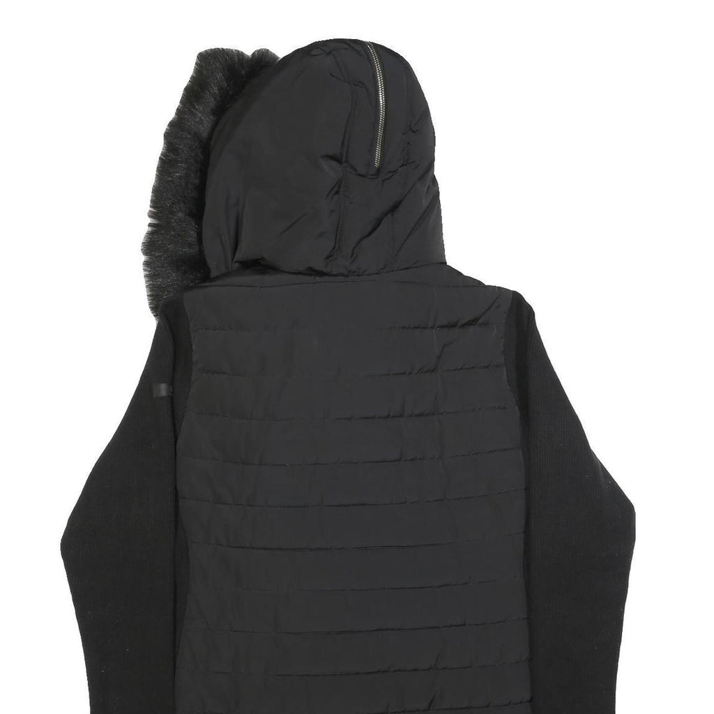 CALVIN KLEIN Womens Black Quilted Jacket XL Polyester Blend Asymmetric Zip Faux