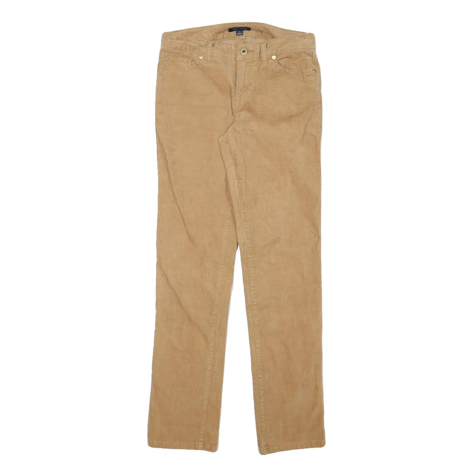 TOMMY HILFIGER Womens Cotton Blend Beige Slim Straight Trousers W28 L30 Classic