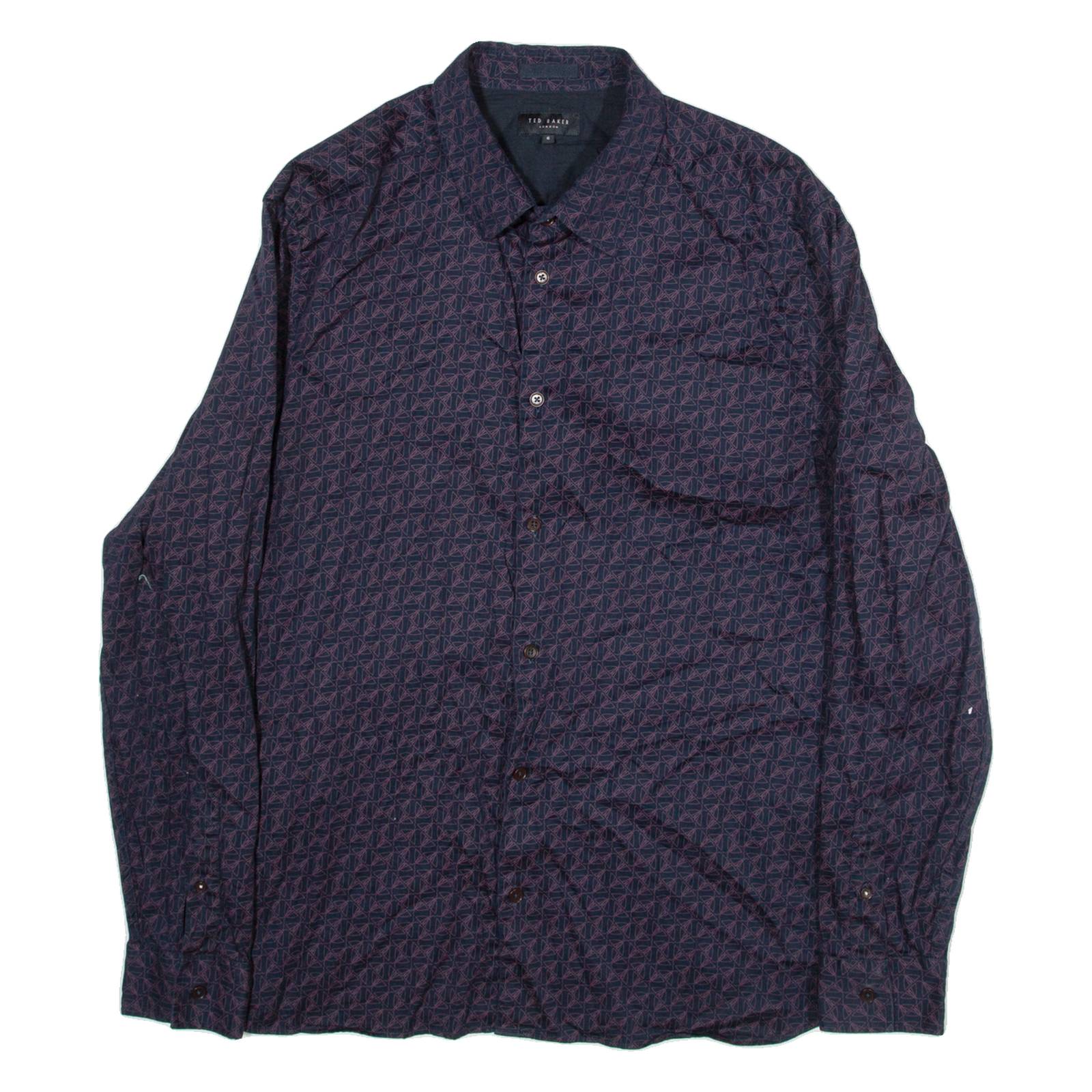 TED BAKER Mens Shirt Blue Crazy Pattern Long Sleeve M