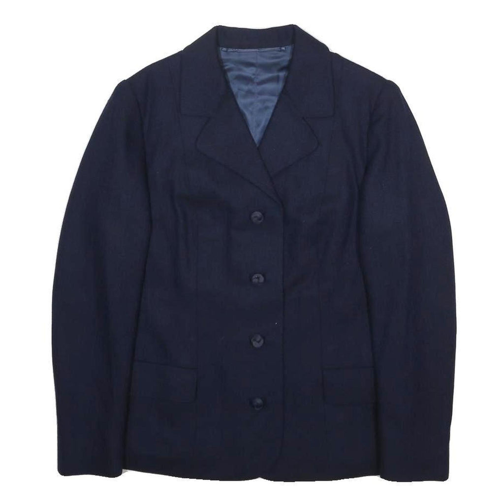 HUNTSMAN Womens Navy Blue Tailored Jacket S Woven Button Closure Classic