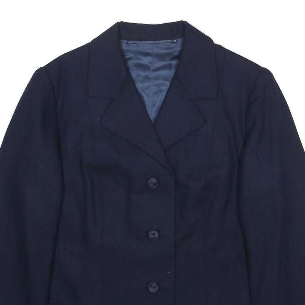 HUNTSMAN Womens Navy Blue Tailored Jacket S Woven Button Closure Classic