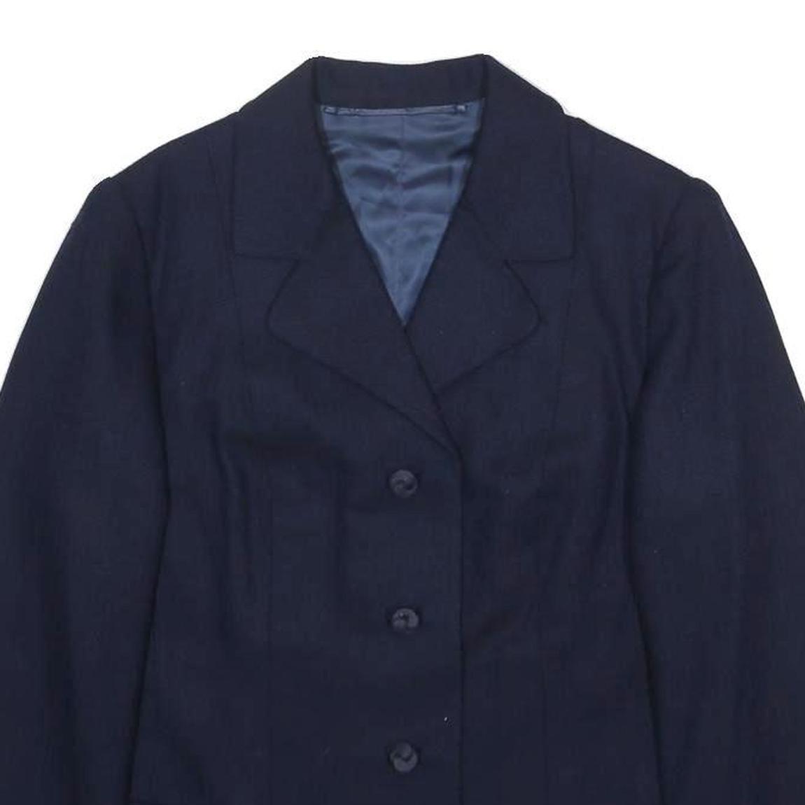 HUNTSMAN Womens Navy Blue Tailored Jacket S Woven Button Closure Classic