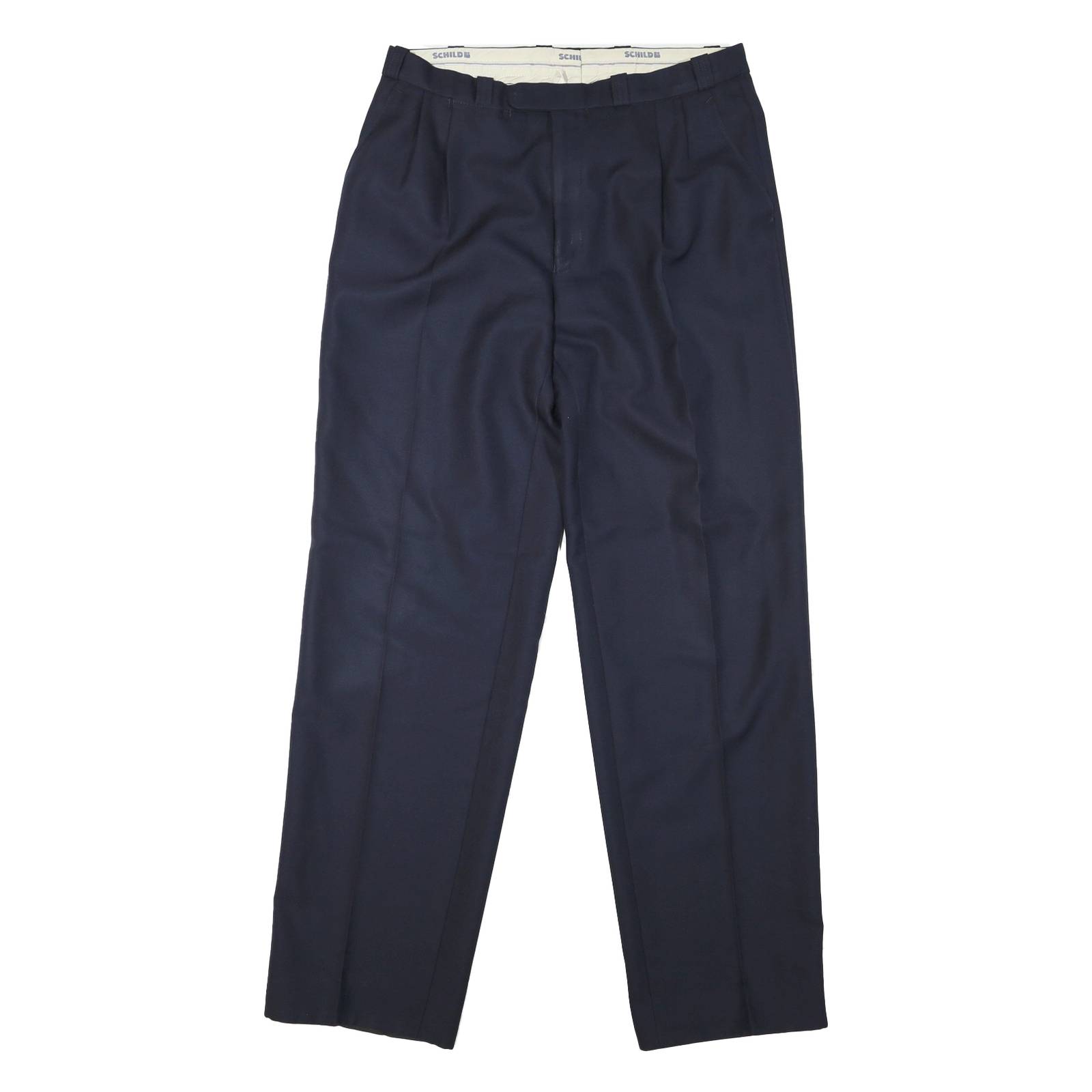 Mens Navy Regular Fit Polyester Shirt Button Closure Trousers W30 L32 Formal