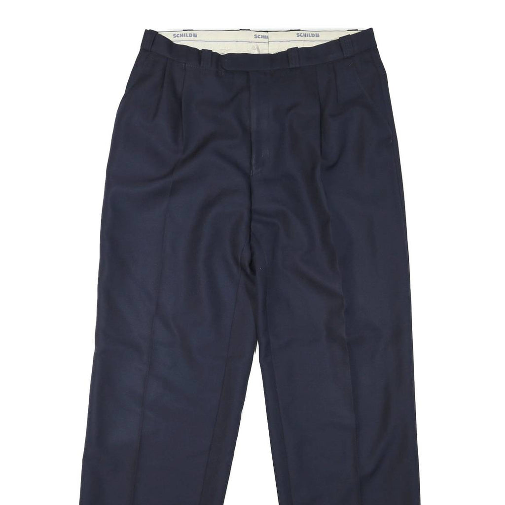 Mens Navy Regular Fit Polyester Shirt Button Closure Trousers W30 L32 Formal
