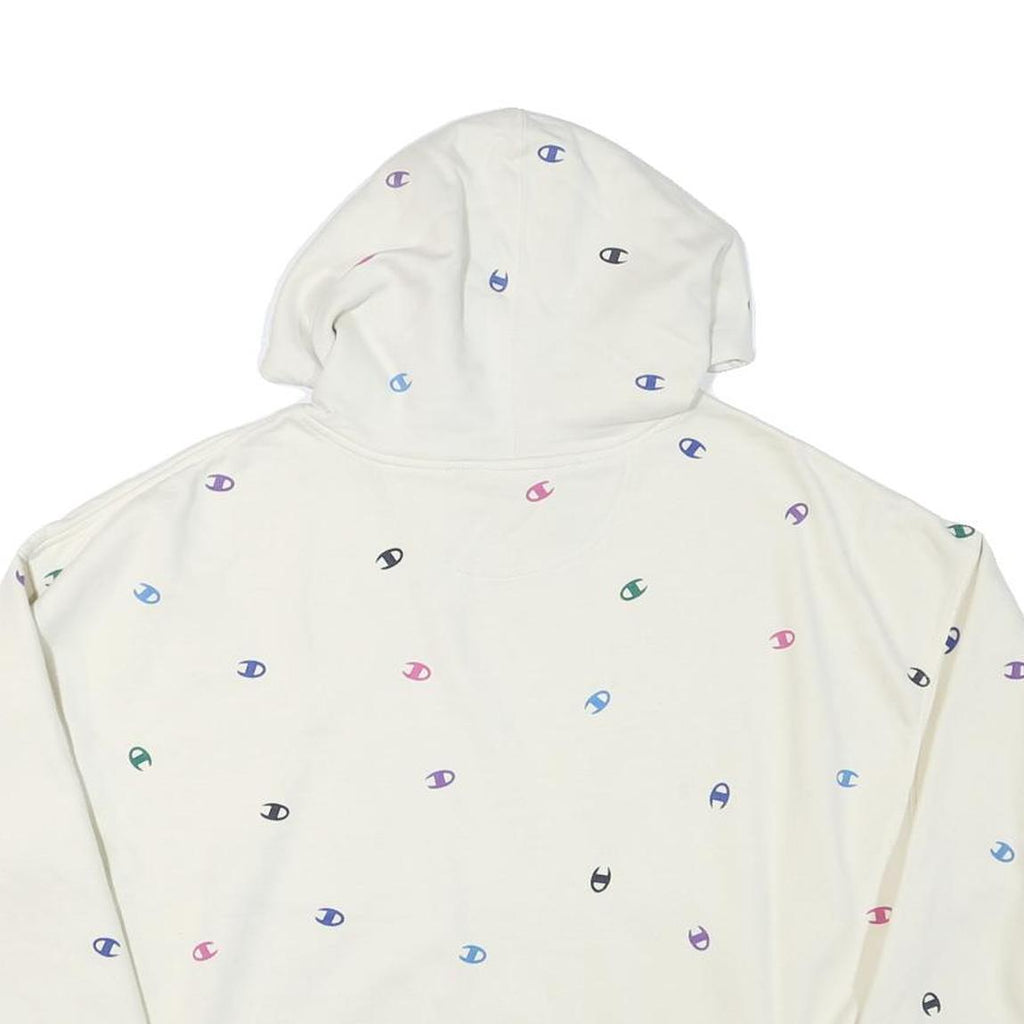 CHAMPION Womens White Multicolour Logo Print Pullover Hoodie L Casual Cotton