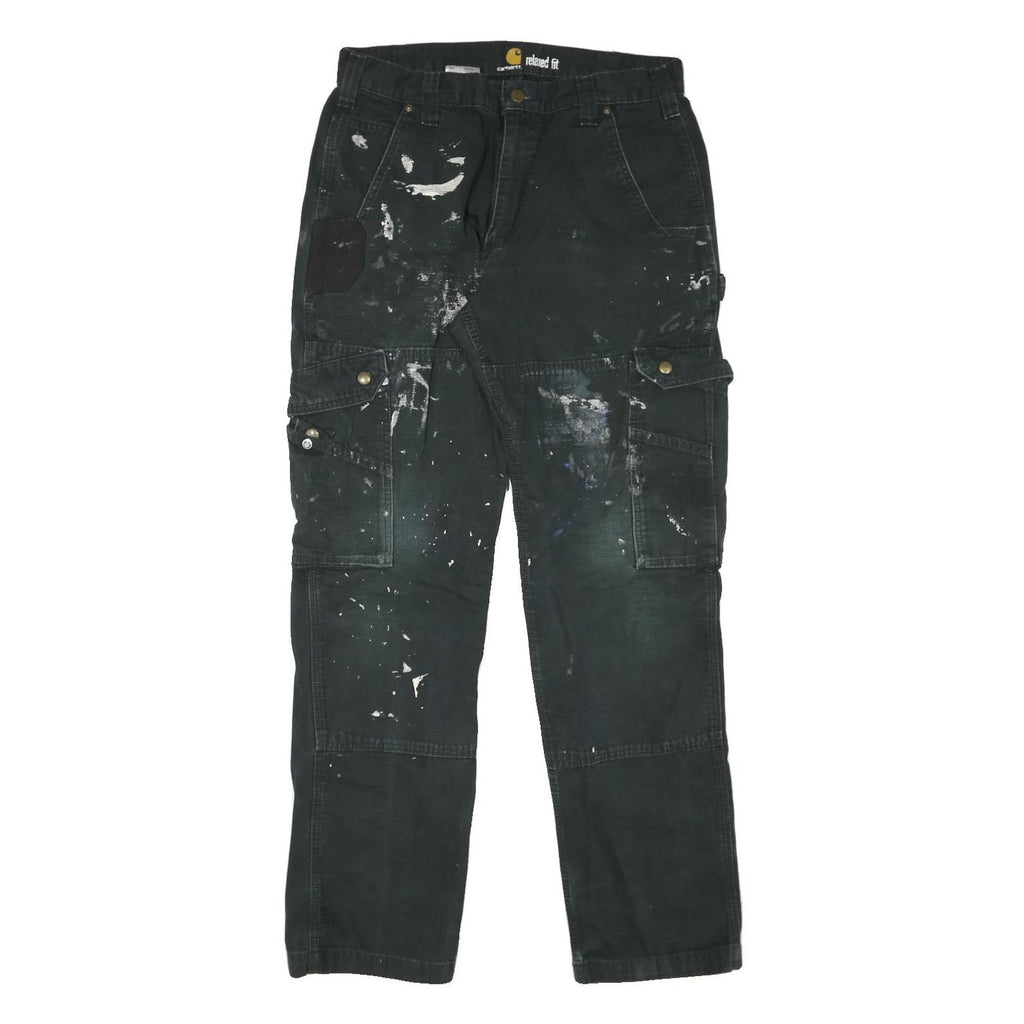 CARHARTT Mens Relaxed Black Cotton Blend Zip Trousers W33 L32 Workwear Cargo