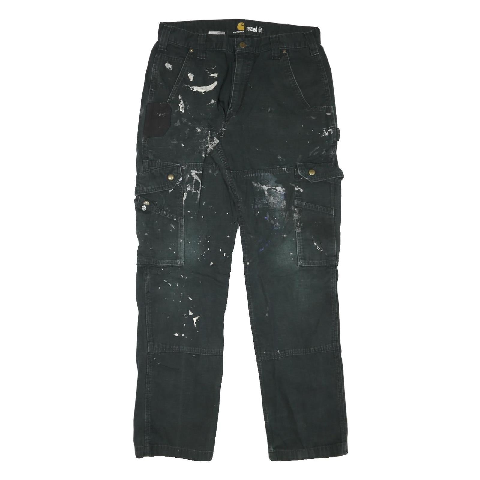 CARHARTT Mens Relaxed Black Cotton Blend Zip Trousers W33 L32 Workwear Cargo