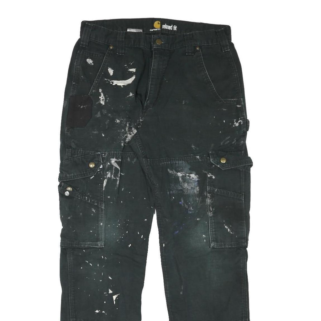 CARHARTT Mens Relaxed Black Cotton Blend Zip Trousers W33 L32 Workwear Cargo