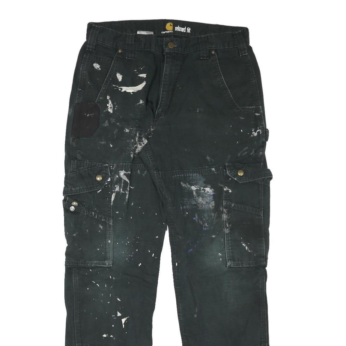 CARHARTT Mens Relaxed Black Cotton Blend Zip Trousers W33 L32 Workwear Cargo