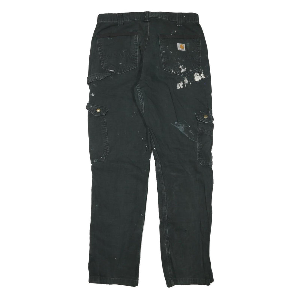 CARHARTT Mens Relaxed Black Cotton Blend Zip Trousers W33 L32 Workwear Cargo