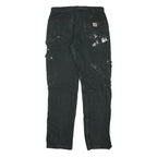 CARHARTT Mens Relaxed Black Cotton Blend Zip Trousers W33 L32 Workwear Cargo