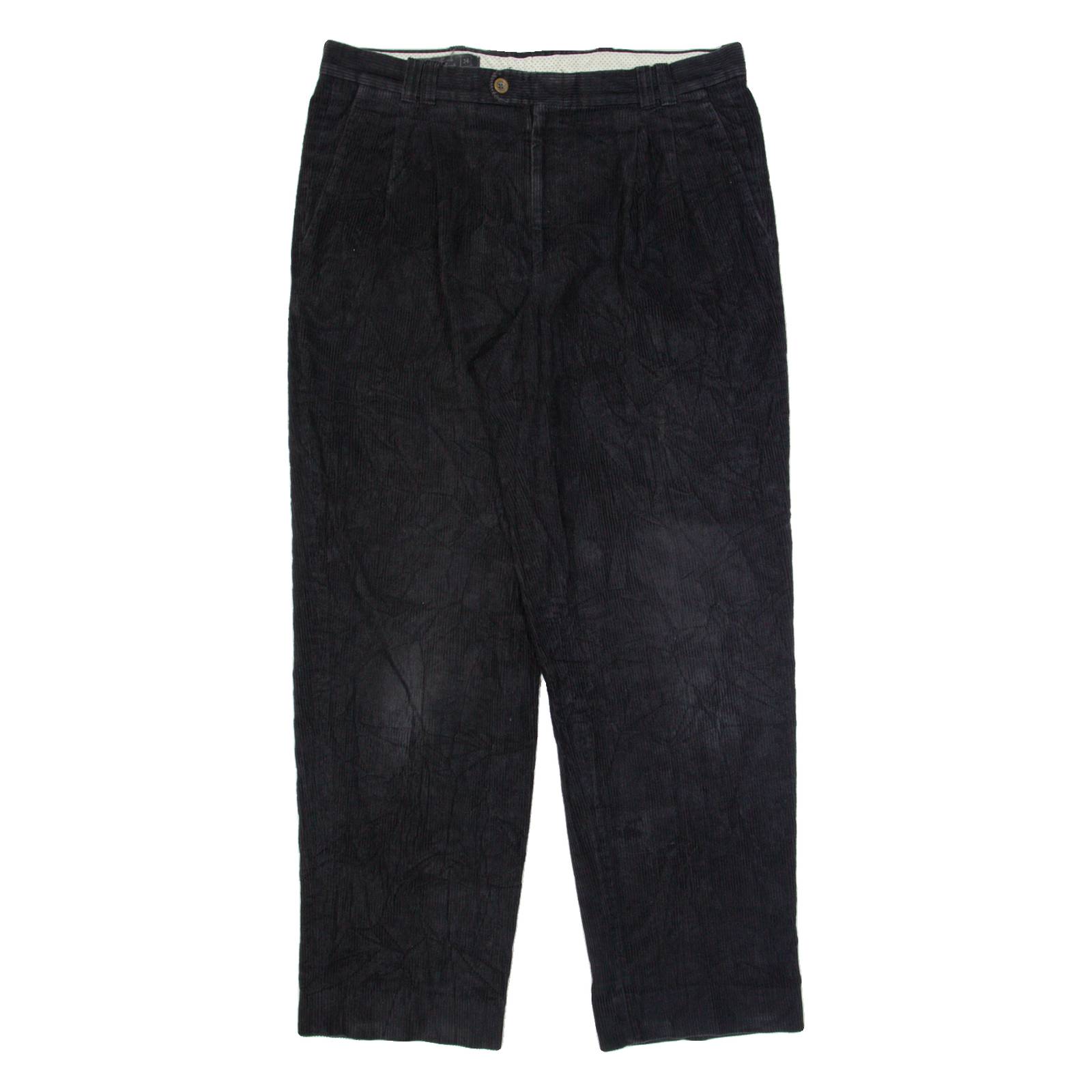 WEST BAY Pleated Chino Mens Corduroy Trousers Blue Straight 90s W35 L30
