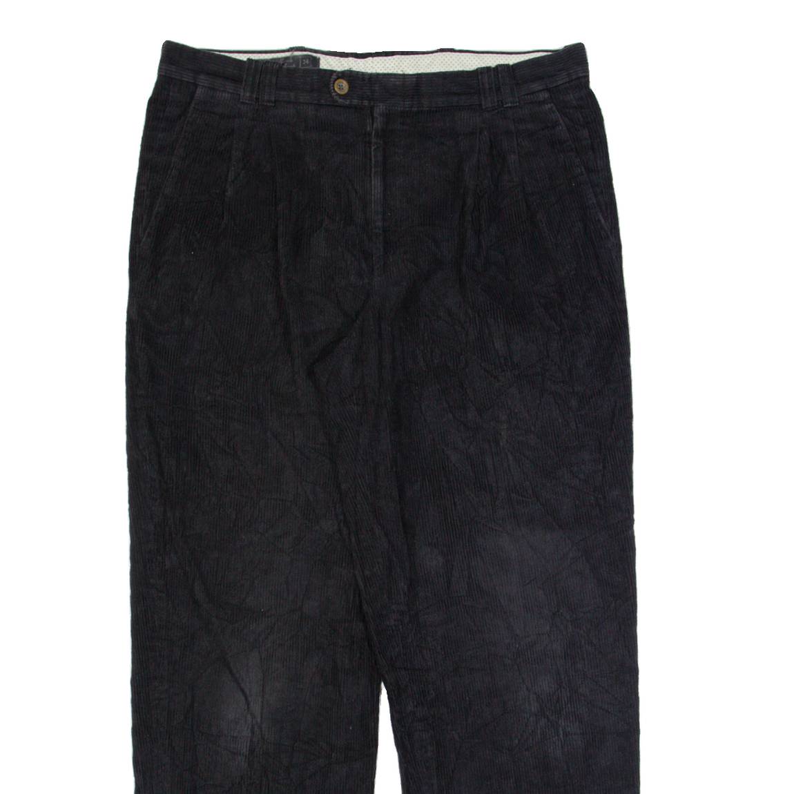 WEST BAY Pleated Chino Mens Corduroy Trousers Blue Straight 90s W35 L30